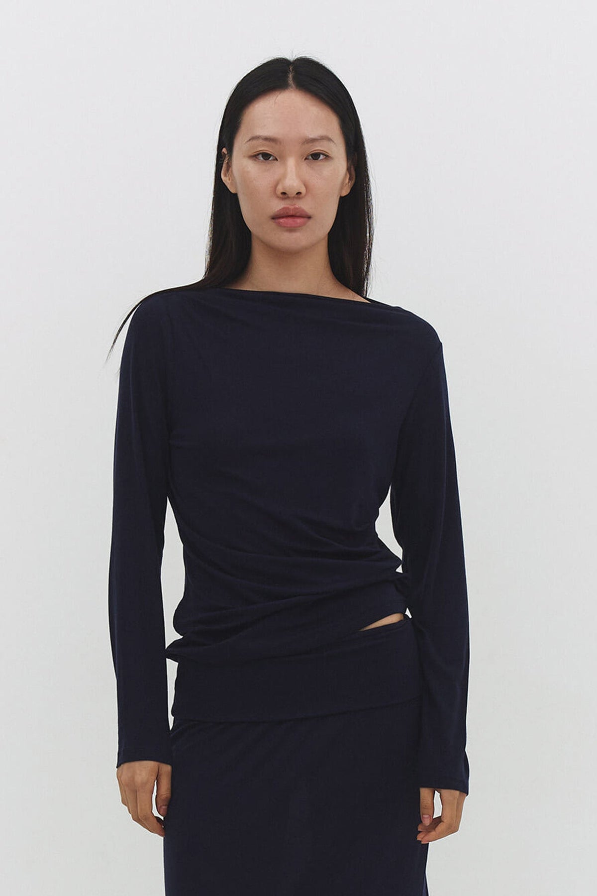 Narae Long Sleeve Top Navy Lightweight Layering Women Outfit