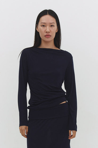Narae Long Sleeve Top Navy Lightweight Layering Women Outfit