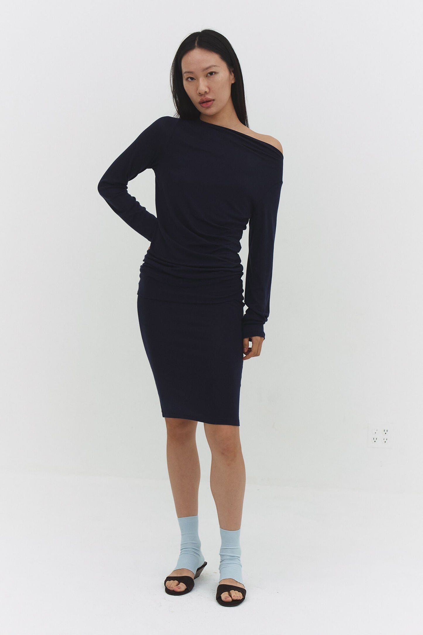 Narae Long Sleeve Top Navy Lightweight Layering Women Outfit