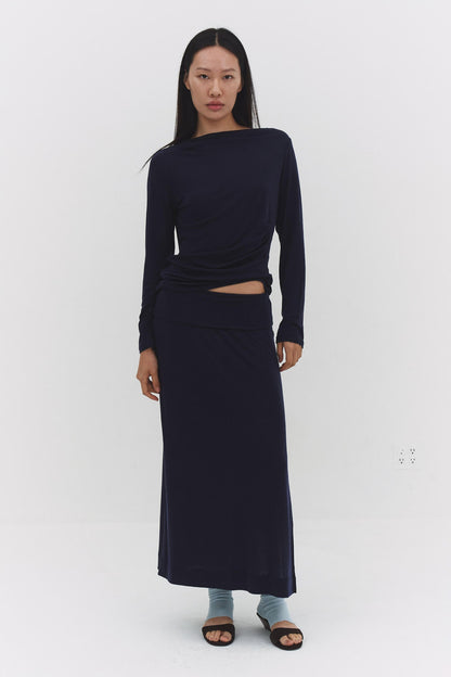 Narae Long Sleeve Top Navy Lightweight Layering Women Outfit