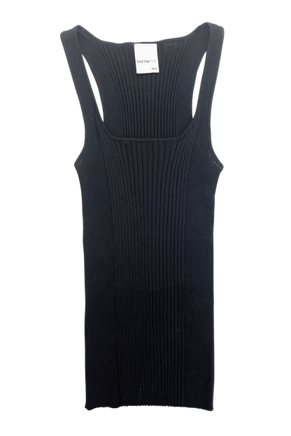 Ribbed Knit Tank Top Black Womens Fitted Racer Back Layering