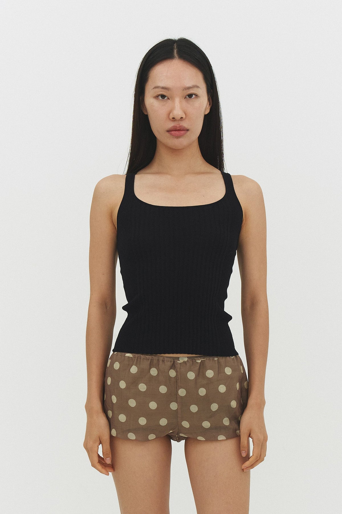 Ribbed Knit Tank Top Black Womens Fitted Racer Back Layering