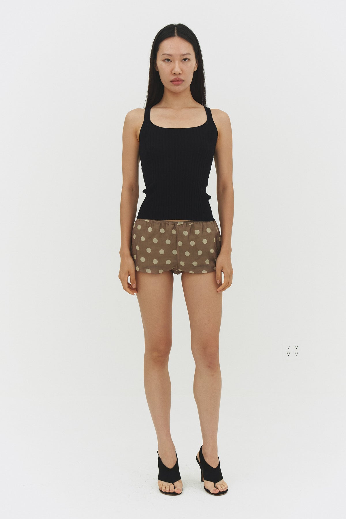Ribbed Knit Tank Top Black Womens Fitted Racer Back Layering