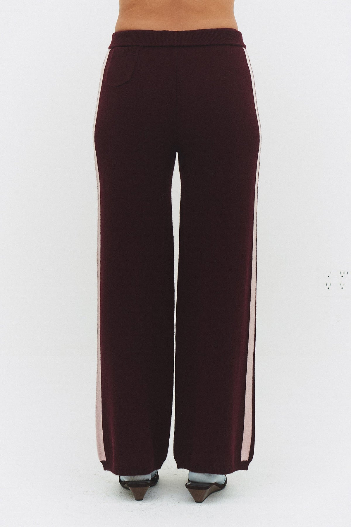 Women Cashmere Wool Stripe Wide Leg Pant Raspberry Knit