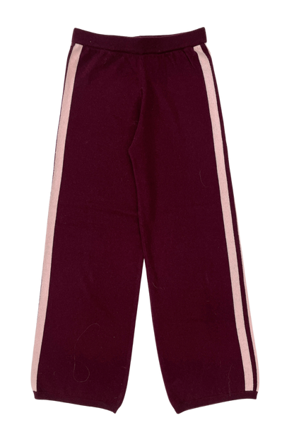 Women Cashmere Wool Stripe Wide Leg Pant Raspberry Knit