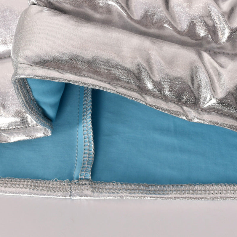 Silver Metallic Quilted Puffer Mini Skirt for Women Stylish