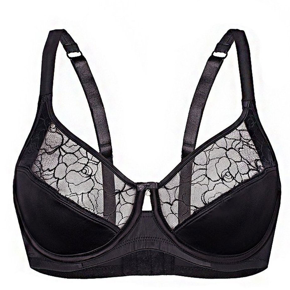 Women Satin Semi Sheer Lace Full Figure Underwire Bra