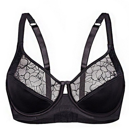 Women Satin Semi Sheer Lace Full Figure Underwire Bra