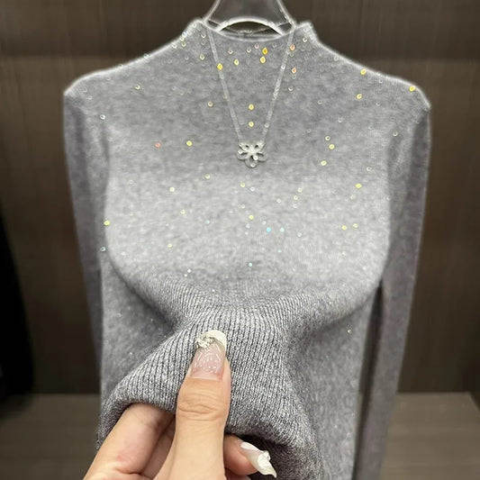 Winter Turtleneck Sweaters Women Sparkling Tops Slim Fit Pullover Women Knitted Sweater Jumpers Warm Pull Pullovers