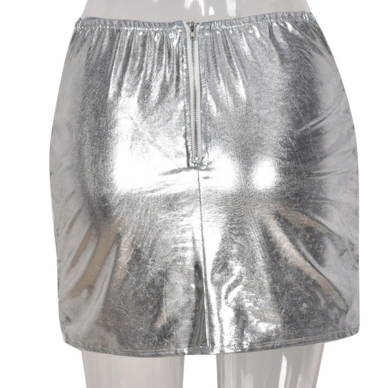 Silver Metallic Quilted Puffer Mini Skirt for Women Stylish