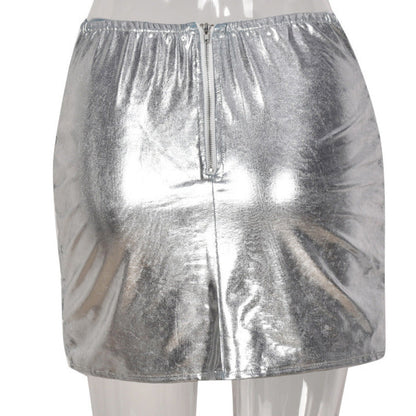 Silver Metallic Quilted Puffer Mini Skirt for Women Stylish