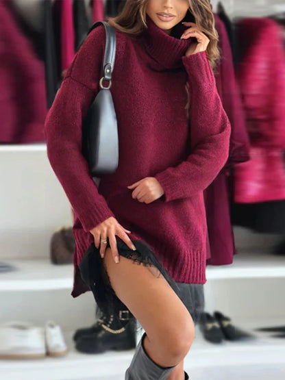 Solid Color Sweater Short Dress Woman Set High Neck Long Sleeve Loose Sweaters Lace Halter Dresses Casual Versatile Women's Sets