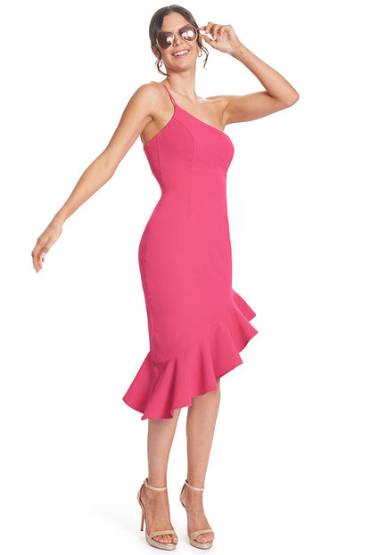 Rufflin' Round Fuchsia Ruffle Hem Asymmetric Cocktail Dress