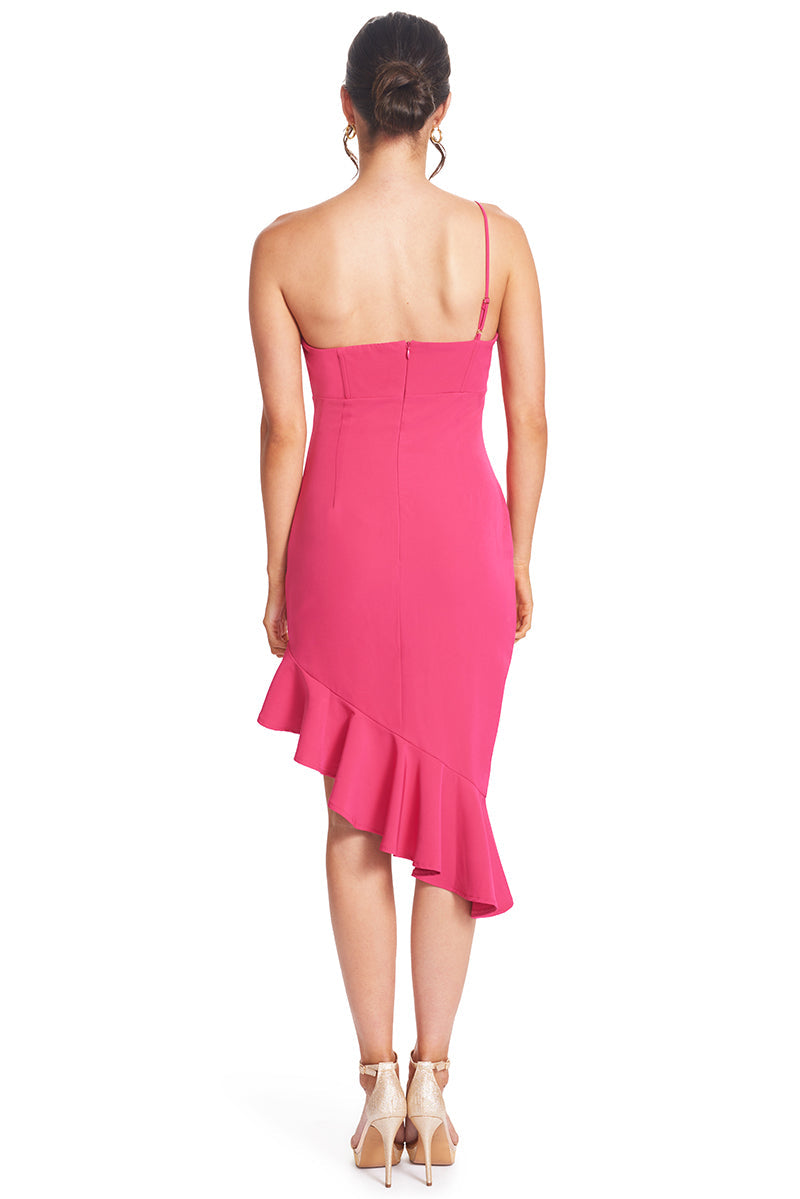 Rufflin' Round Fuchsia Ruffle Hem Asymmetric Cocktail Dress