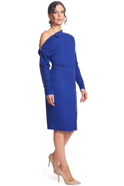 Josefa Convertible Midi Indigo Violet Dress with Gold Zipper