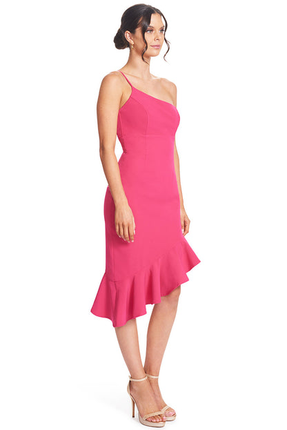 Rufflin' Round Fuchsia Ruffle Hem Asymmetric Cocktail Dress