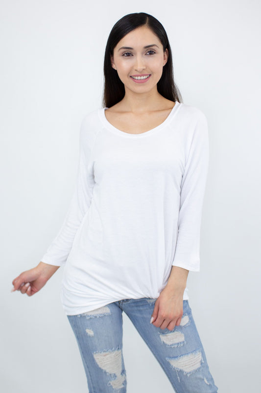 Women's White Twist Front Casual Blouse Top