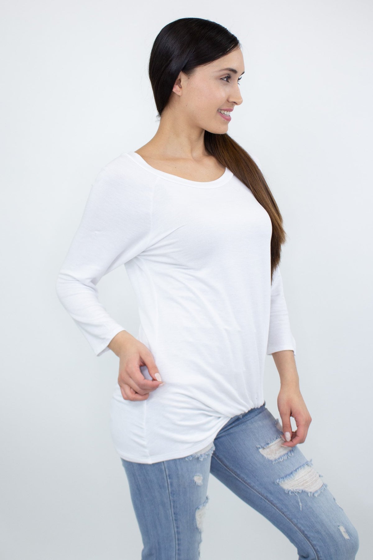 Women's White Twist Front Casual Blouse Top