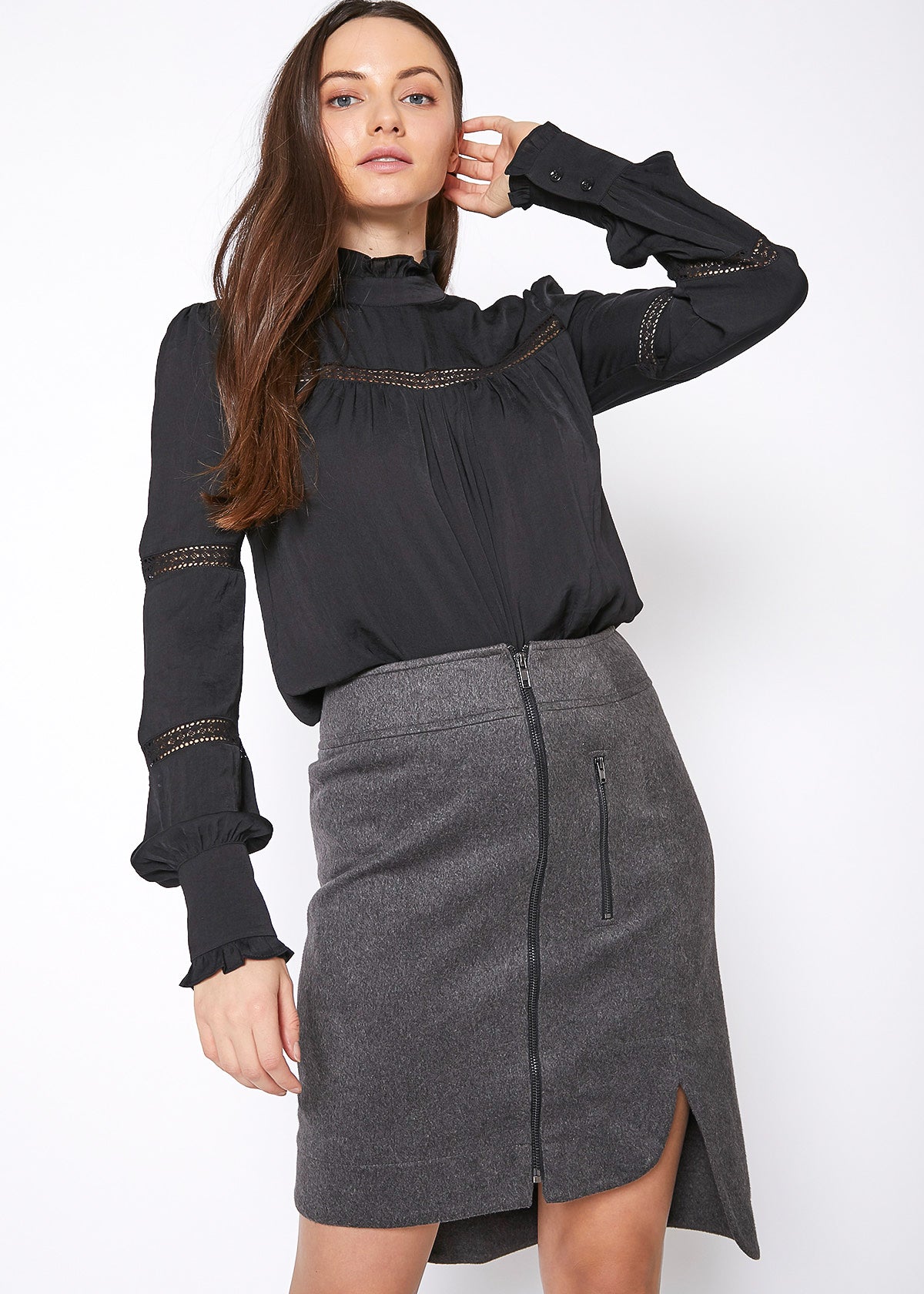Women's High Waist Zip Front Bodycon Mini Skirt