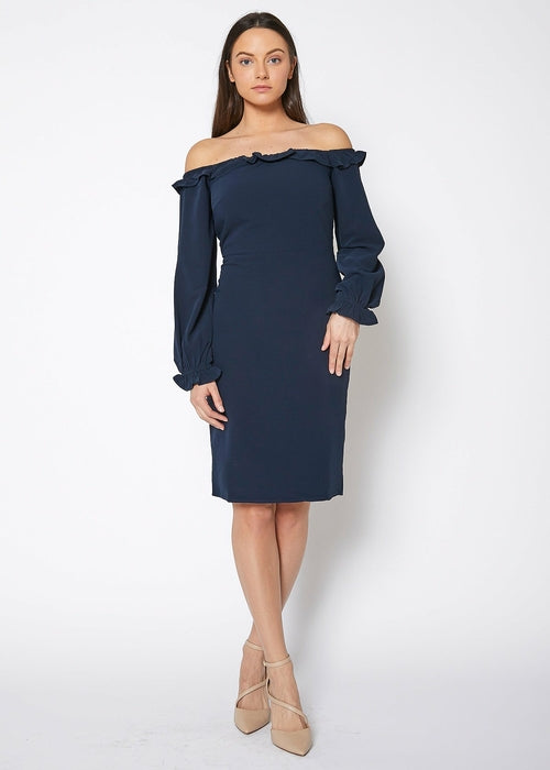 Women's Navy Off Shoulder Bodycon Dress Elegant Party Wear
