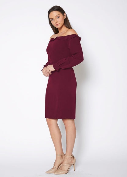 Women's Red Off Shoulder Bodycon Midi Dress Elegant Fit
