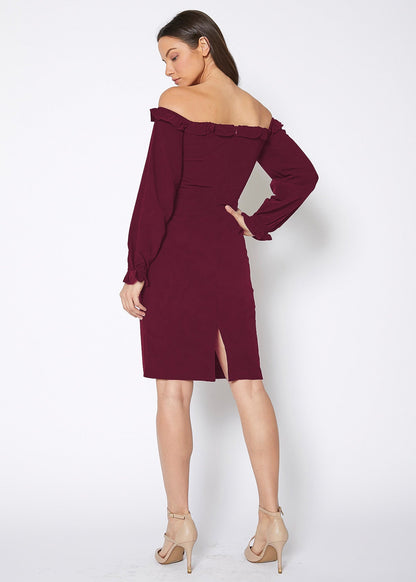 Women's Red Off Shoulder Bodycon Midi Dress Elegant Fit