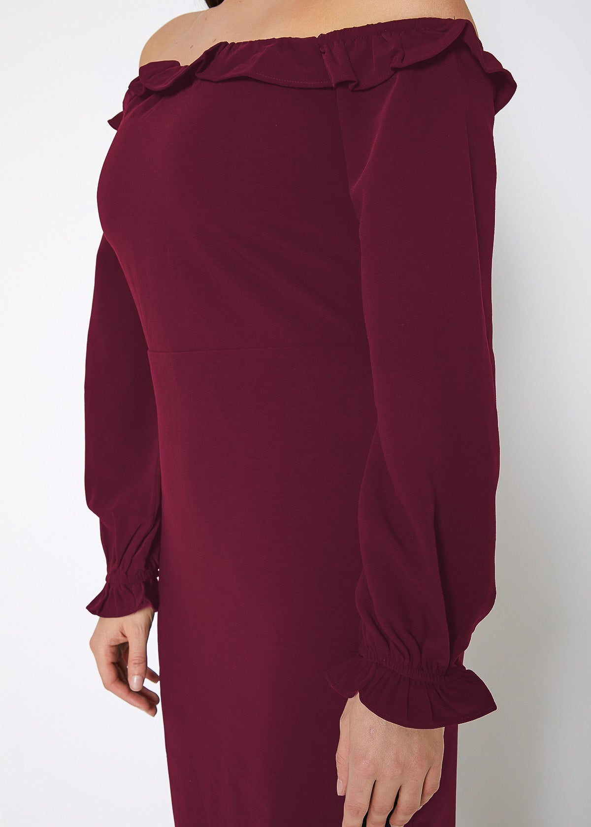 Women's Red Off Shoulder Bodycon Midi Dress Elegant Fit