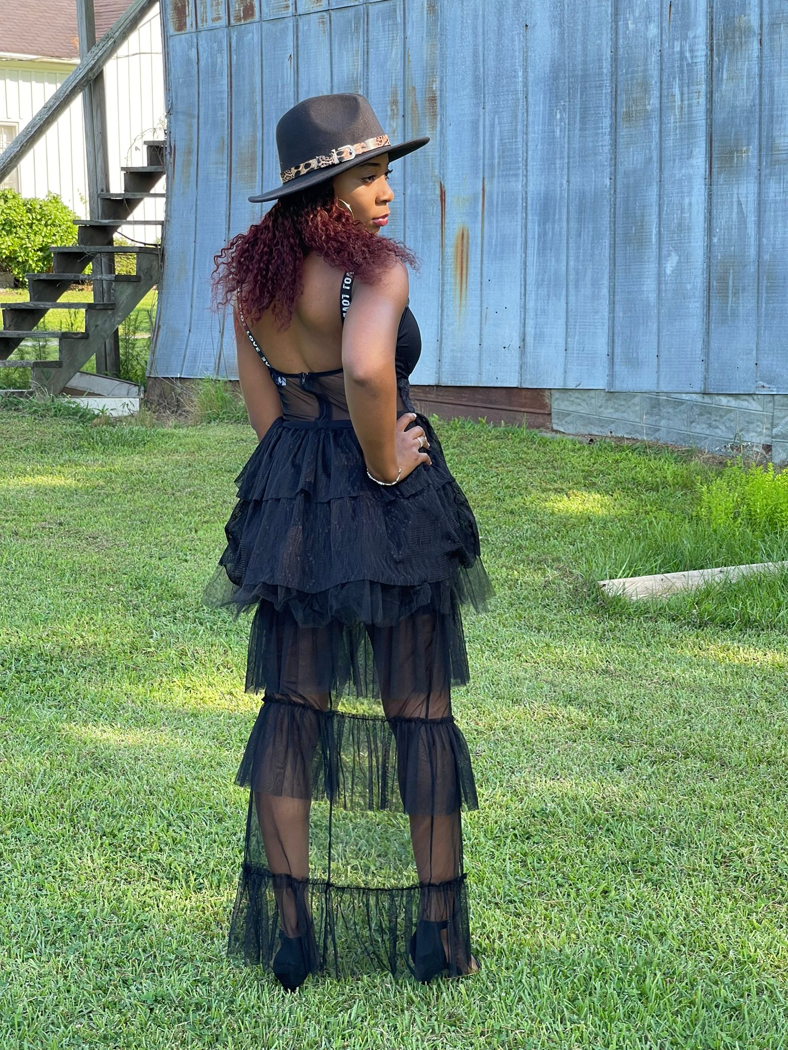 Women's Elegant Lace Long Sleeve Maxi Dress Black Chic