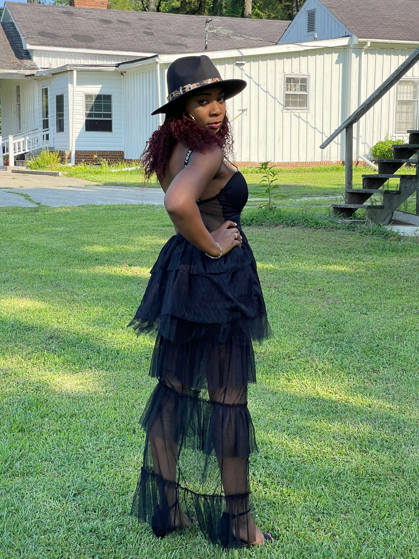 Women's Elegant Lace Long Sleeve Maxi Dress Black Chic