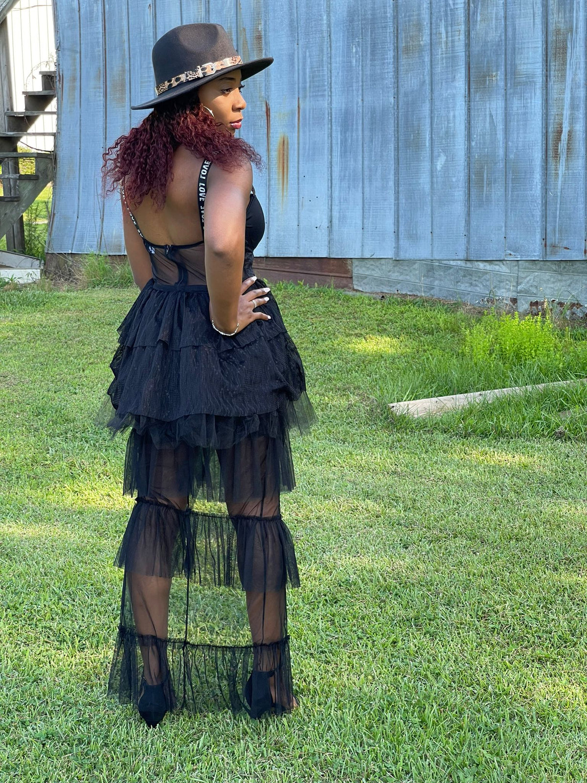 Women's Elegant Lace Long Sleeve Maxi Dress Black Chic