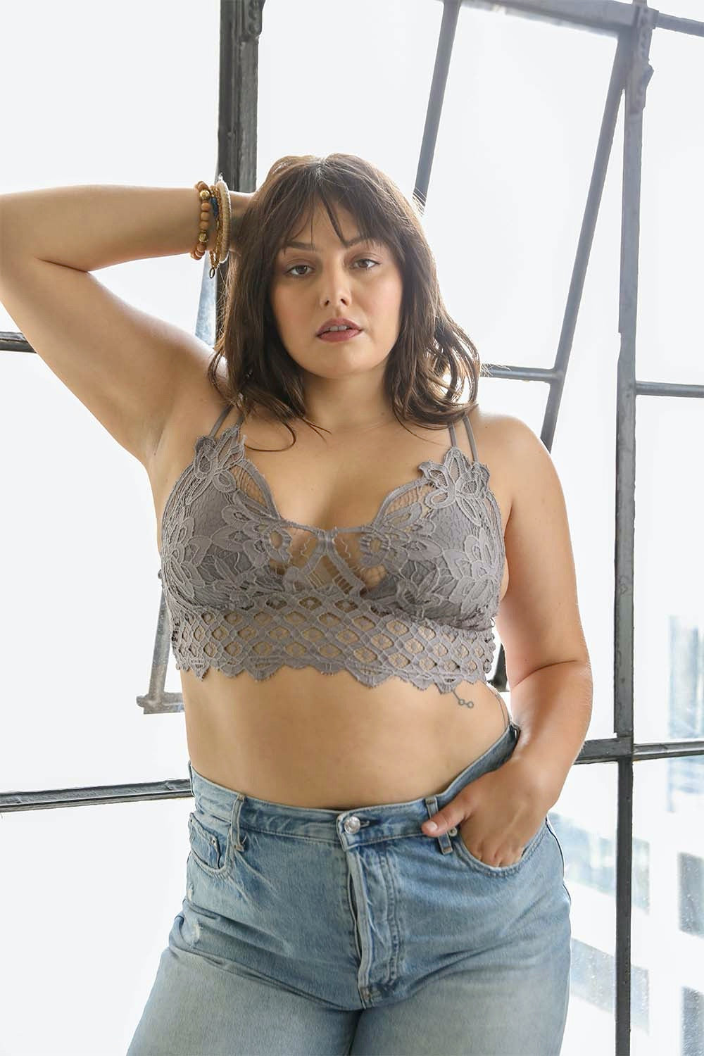 Plus Size Crochet Lace Longline Bralette for Women Comfort