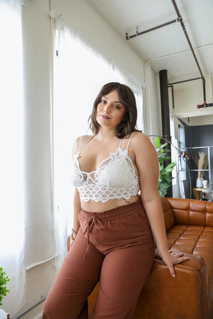 Plus Size Crochet Lace Longline Bralette for Women Comfort