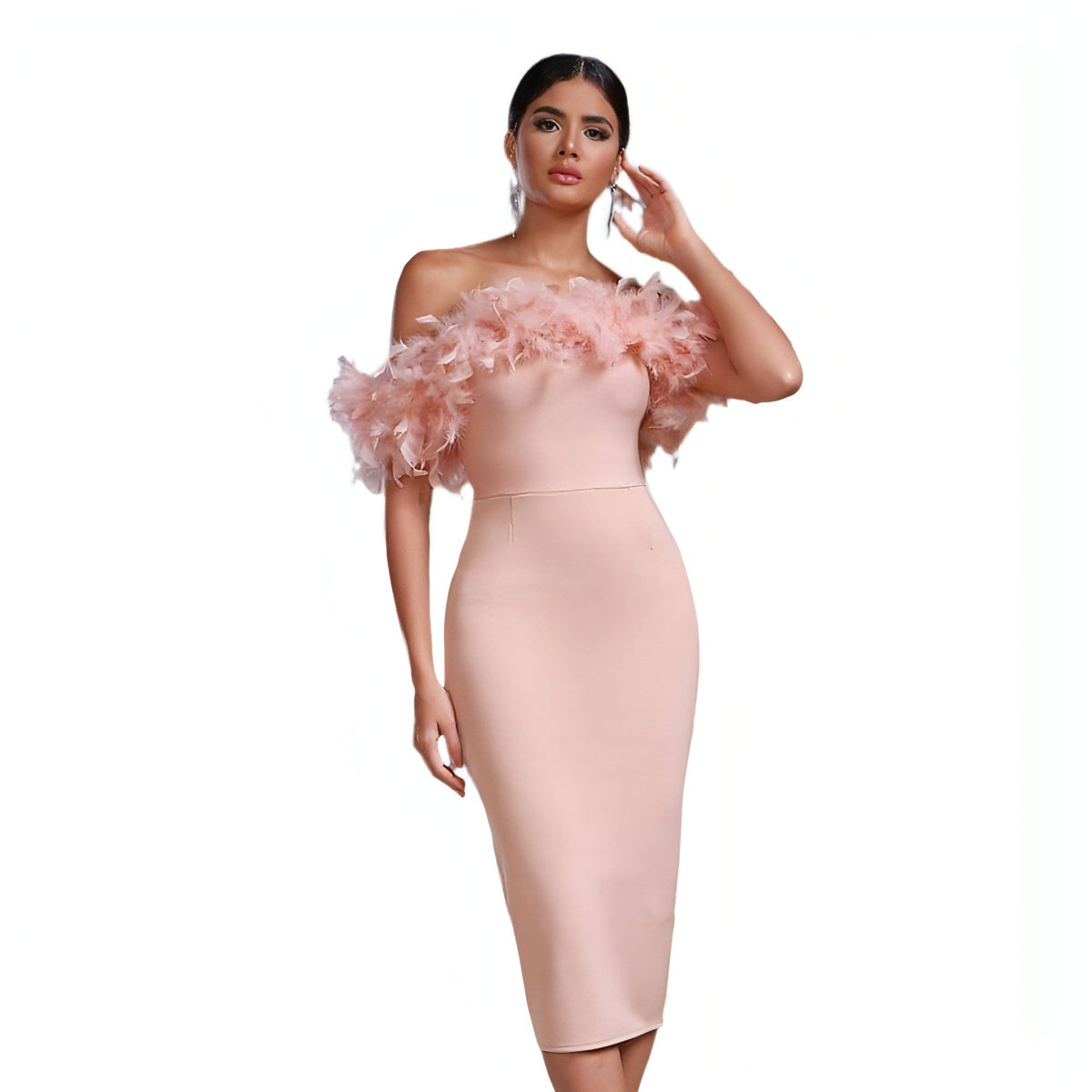 Off-Shoulder Feather Evening Dress for Women Party Wear