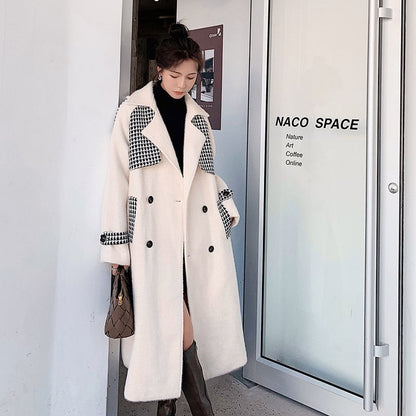 Women's Mid-Length Woolen Coat with Stitching Design