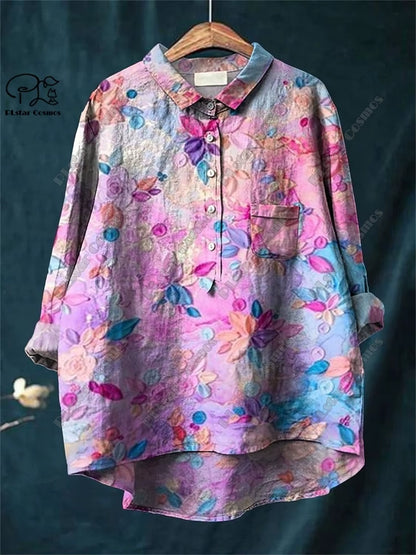 Women 3D Floral Open Tube Shirt Strapless Summer Top Printed