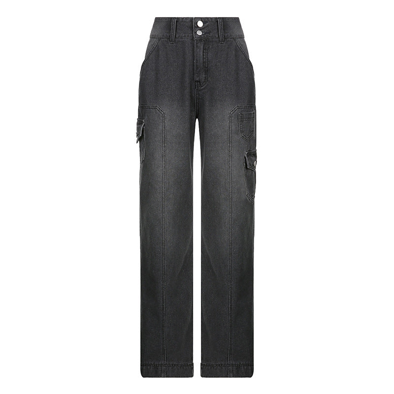 High Rise Loose Pocket Wide Leg Fashion Pants