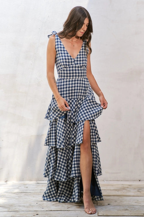 Jade By Jane Gingham Tiered Maxi Dress for Women Elegant