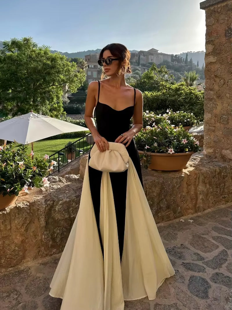 Women Elegant Pleated Backless Sleeveless Formal Maxi Dress