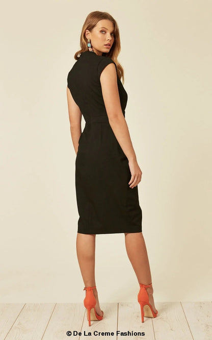 Women's Black V Neck Wrap Cocktail Dress