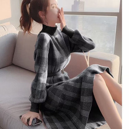 Mid-Length Contrast Color Sweater Skirt for Women