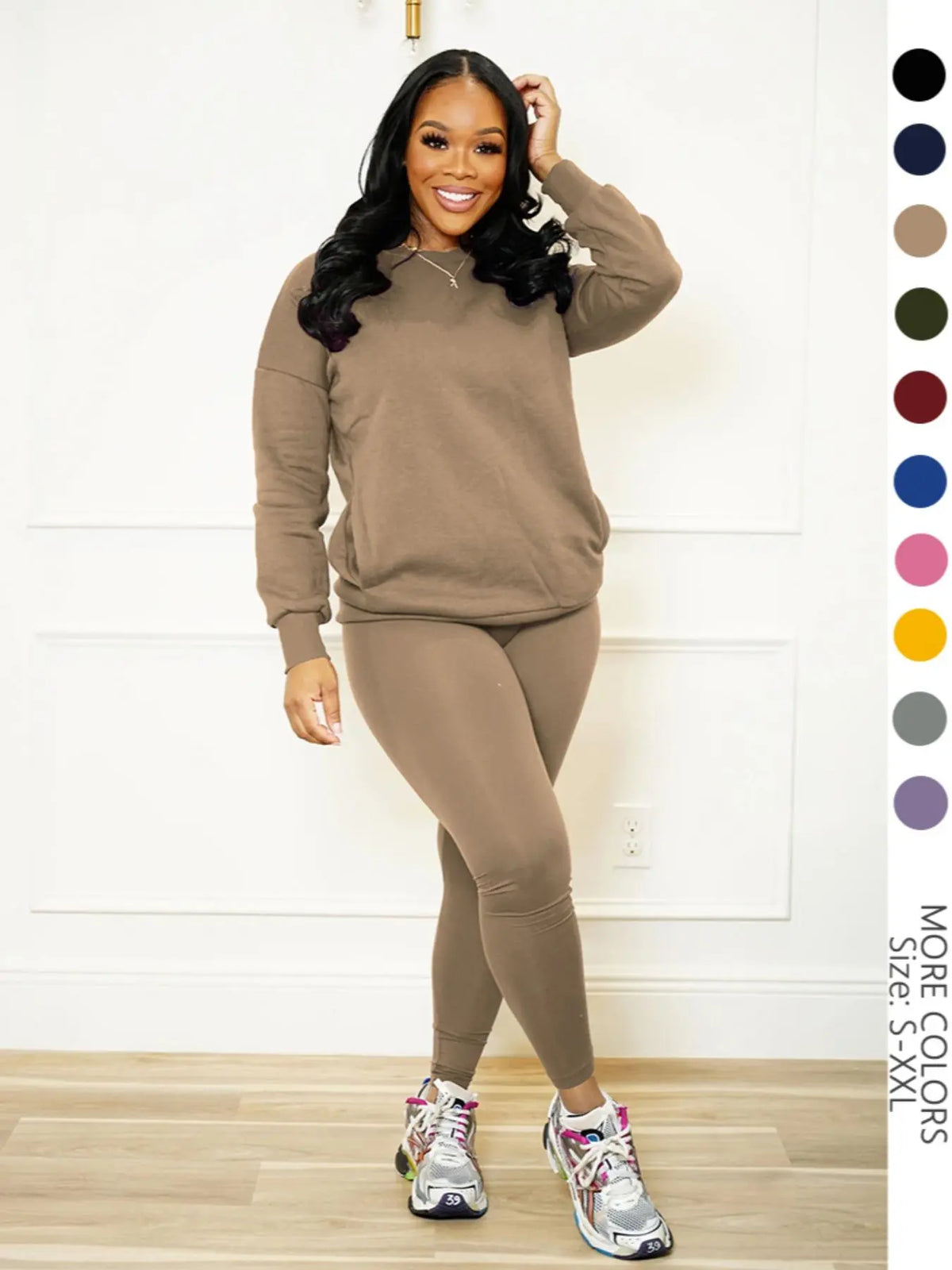 Women Drop Shoulder Sweatshirt Elastic Waist Pants Two Set