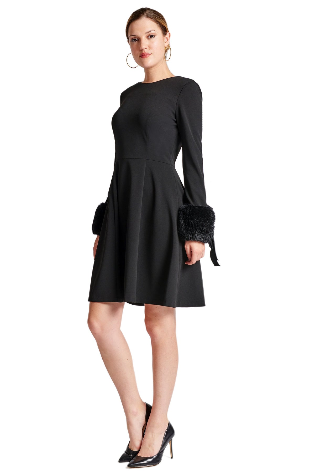 Women's Long Sleeve Fit Flare Black Party Dress Elegant