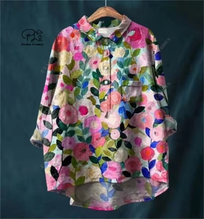 Women 3D Floral Open Tube Shirt Strapless Summer Top Printed