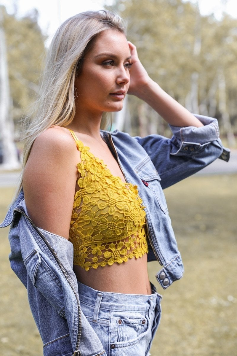 Crochet Daisy Longline Bralette with Adjustable Straps Chic