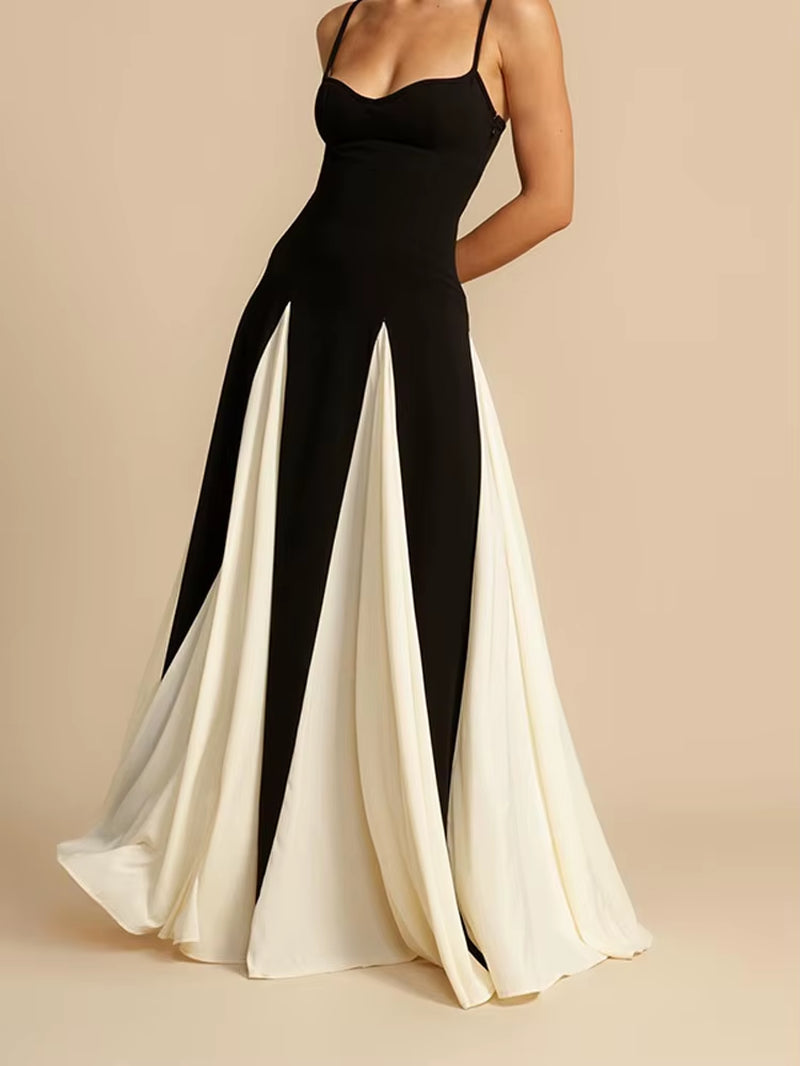 Women Elegant Pleated Backless Sleeveless Formal Maxi Dress