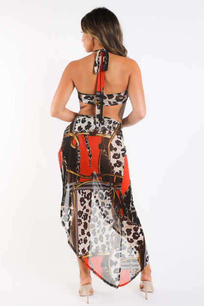 Printed Mesh Cover Up Set Women Beach Swimwear Outfit Chic