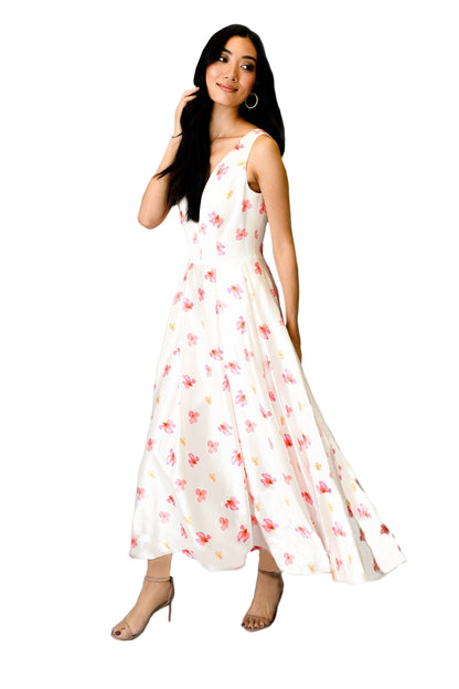 Women's Floral Formal Midi Dress for Wedding Party Elegant