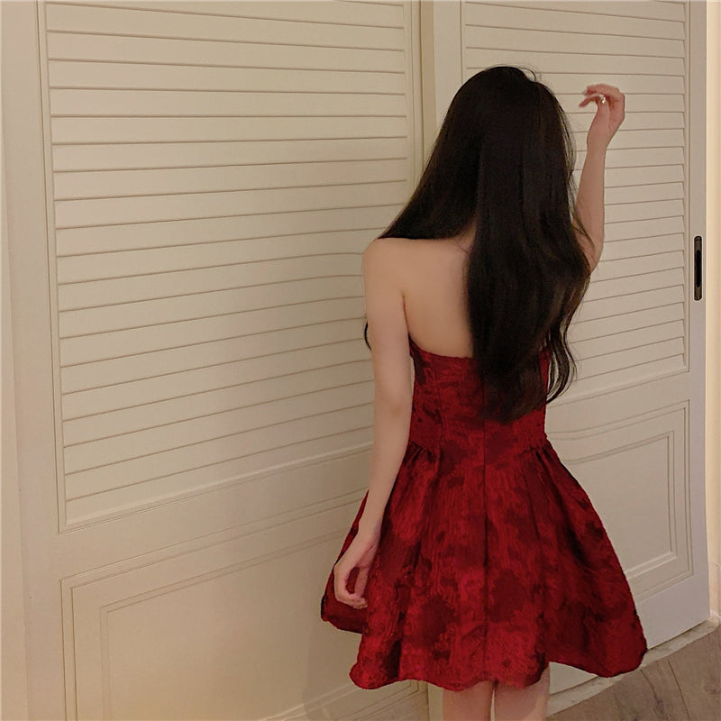 Vintage Strapless Christmas Party Mini Dress for Women