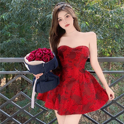 Vintage Strapless Christmas Party Mini Dress for Women