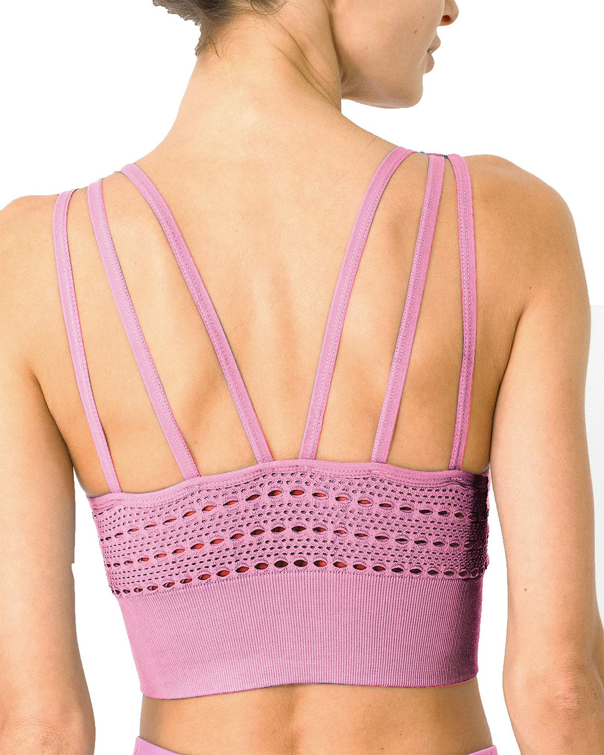 Pink Seamless Racerback Sports Bra Removable Cups